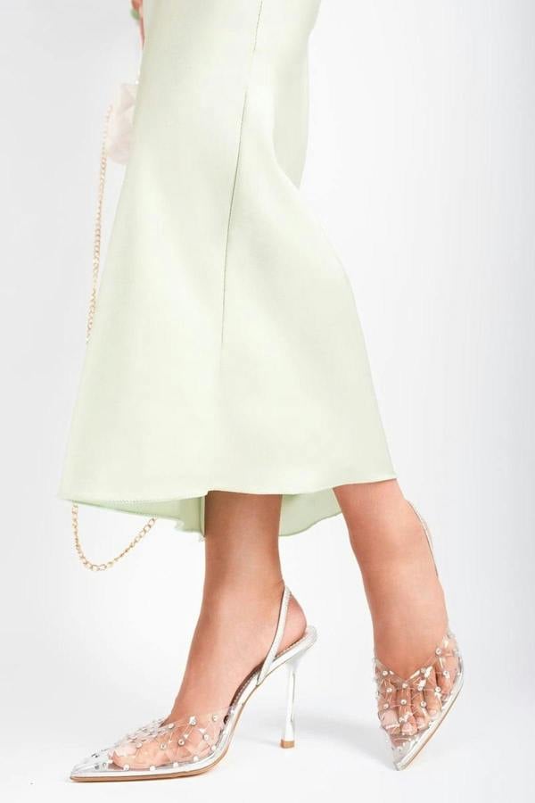 Soraya Studded Pointed Slingback Heels - Silver