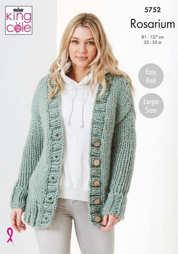 King Cole Rosarium Mega Chunky Knitting Pattern 5752, Cardigans for Women, 32 - 50 Inches - Easy