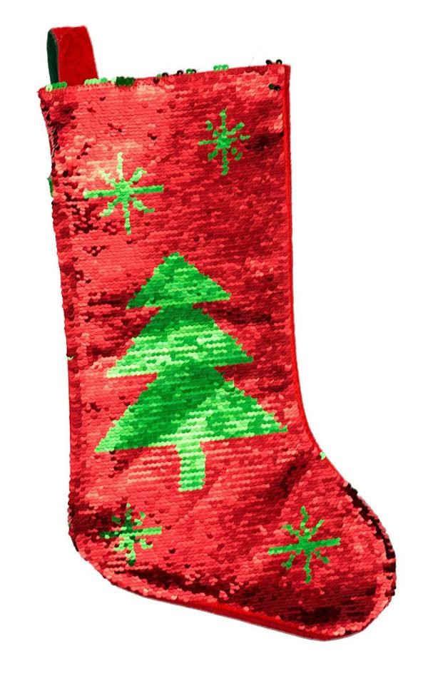 45cm Reversible Sequin Christmas Stocking Sack, Multicolour Tree Shape Festive Gift Bag image 3
