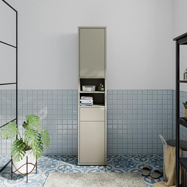 Furniture To Go Alice Springs Tall Narrow Bathroom Storage Cabinet with 2 Doors Push-to-Open & 1 Drawer Push-to-Open in Taupe