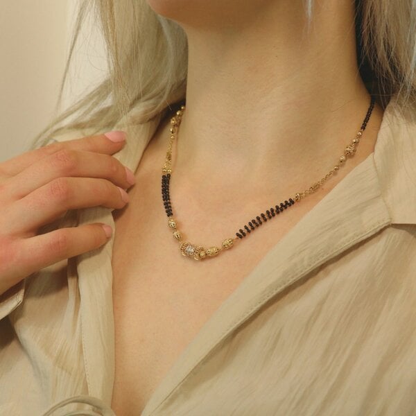 The Colourful Aura Gold Black Beaded Indian Asian Nazar Mangalsutra Choker Necklace