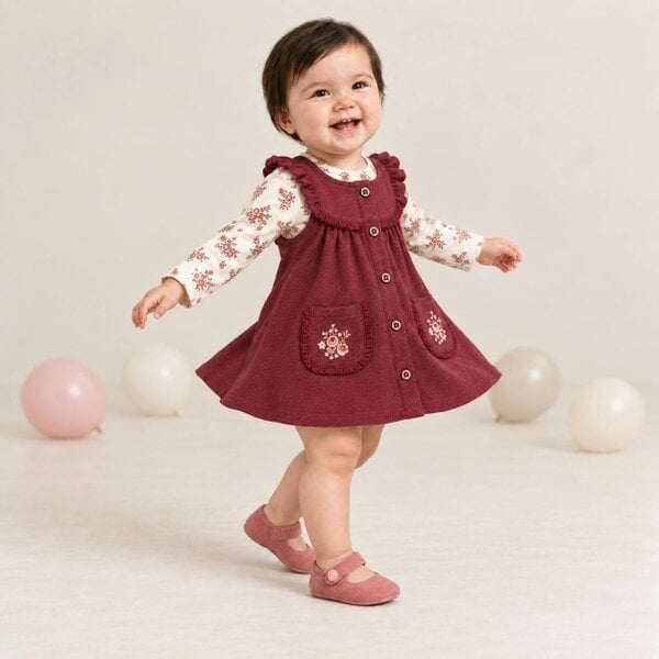 Mini Cuddles Floral Pinny with Top (Red & White)