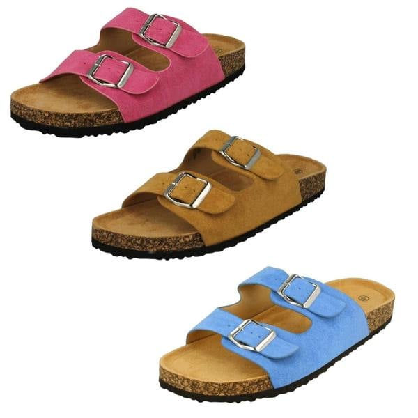 Spot On Ladies Spot On Double Buckle Detailed Mule Sandals F00412