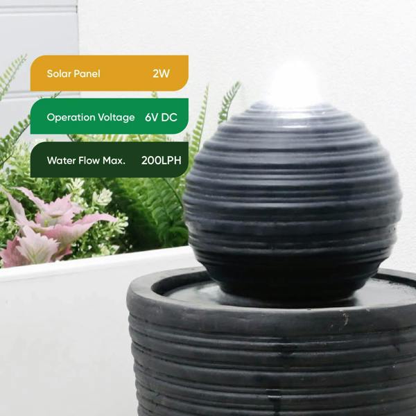 DMD Collective Solar Powered Round Ball & Plinth Water Feature with LED Light & Battery Backup