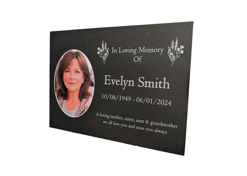 Memorials Direct Photo Slate Memorial Plaque,  Wildflowers, Add a Portrait & Personalised Text | 35×25cm (14×10”)