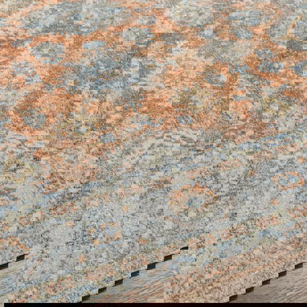 Livabliss Lillian-Washable Orange Blue Traditional Vintage Boho Rug