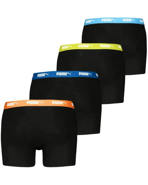 Puma 4-Pack Everyday Boxer Briefs, Black w/ yellow/orange/blue waistbands