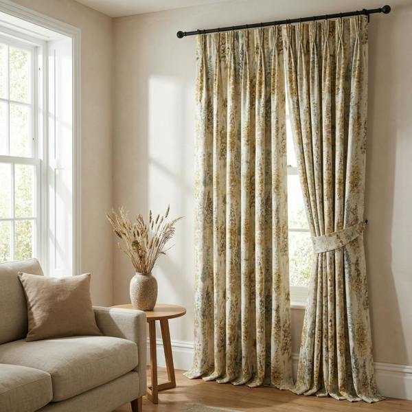 Alderley made-to-measure curtains in Natural, styled in a living room