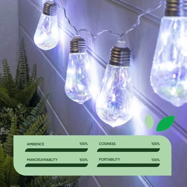 Gardenwize 10-Piece Solar String Lights – 2m Tubular LED Bulb Lights