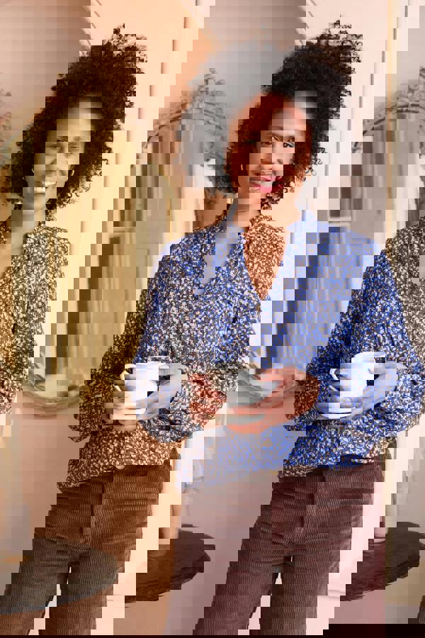 Wayfaring Printed Organic Cotton Jersey Blouse Cobalt | Lily and Me Clothing