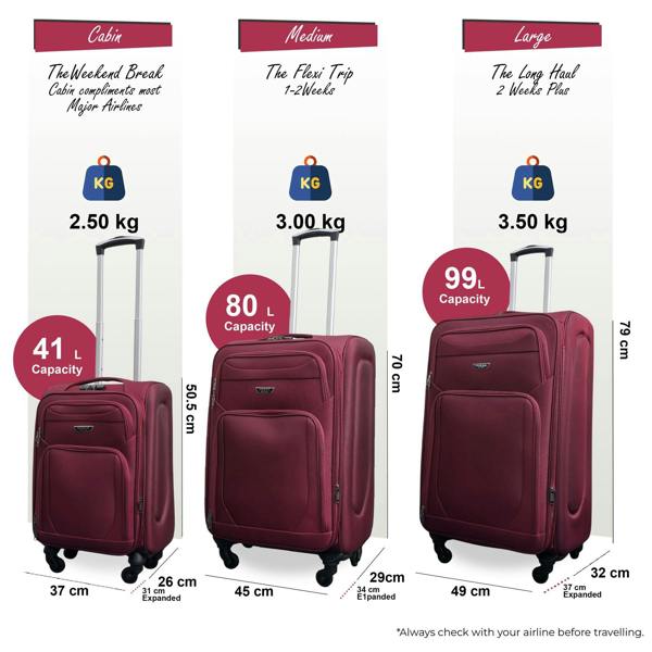Infinity Luggage Soft Shell Lightweight Nylon Suitcase Set 4 Wheel Travel Case Holiday Bags
