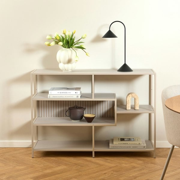 Furniture To Go Seaford Wide Grey Steel Bookcase With 4 Grey Melamine Shelves