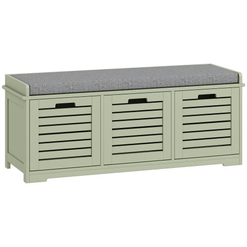 Wyld Haus Dilena Wooden Green 3 Drawer Shoe Storage Bench with Grey Padded Seat