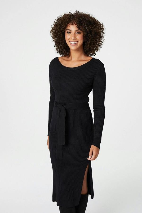 Black | Long Sleeve Knit Bodycon Midi Dress