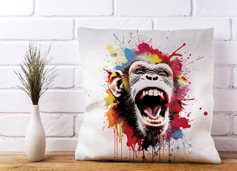 Warren Reed Coloured Splashart Crazy Monkey Face Cushions