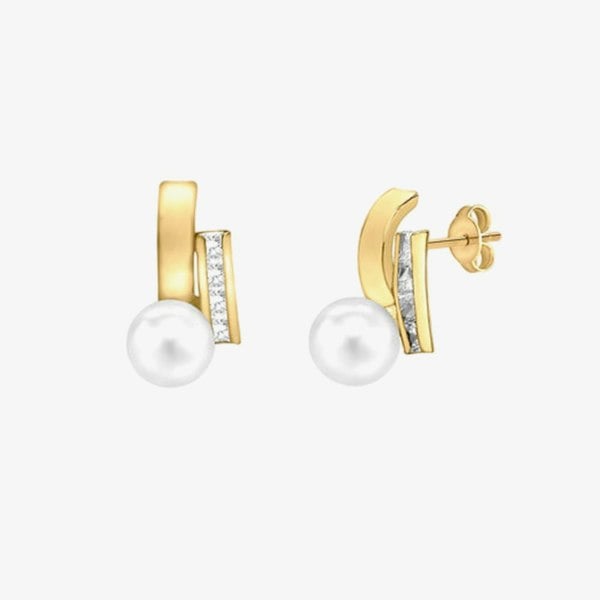 T. H. Baker 9ct Yellow Gold Freshwater Pearl & Cubic Zirconia Stud Earrings 1.58.9999