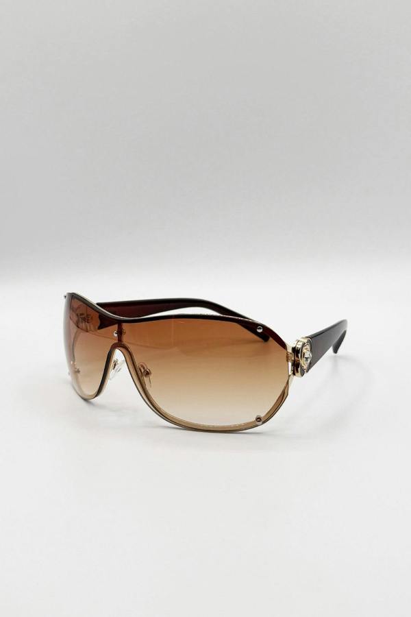 Vintage Rose Wrap Around Sunglasses In Brown - svnx