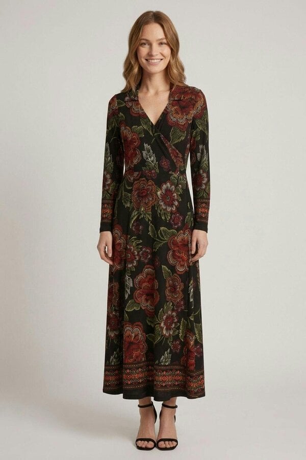 Izabel London Floral Long Sleeve Collared Maxi Dress