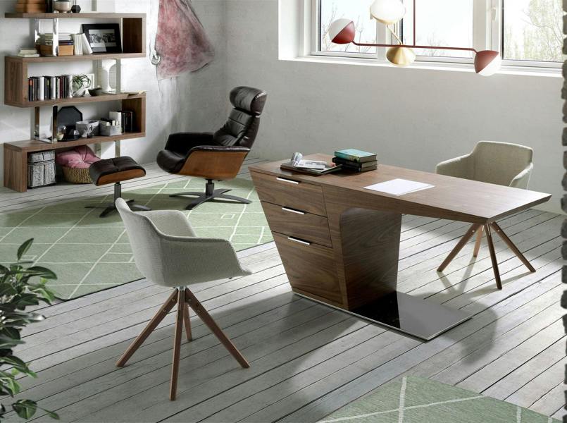 Angel Cerdá Walnut desk with chrome-plated steel base 3012