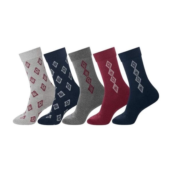 Atlas For Men Mens Patterned Jersey Socks (Pack of 5) - Burgundy/Grey/Navy Blue