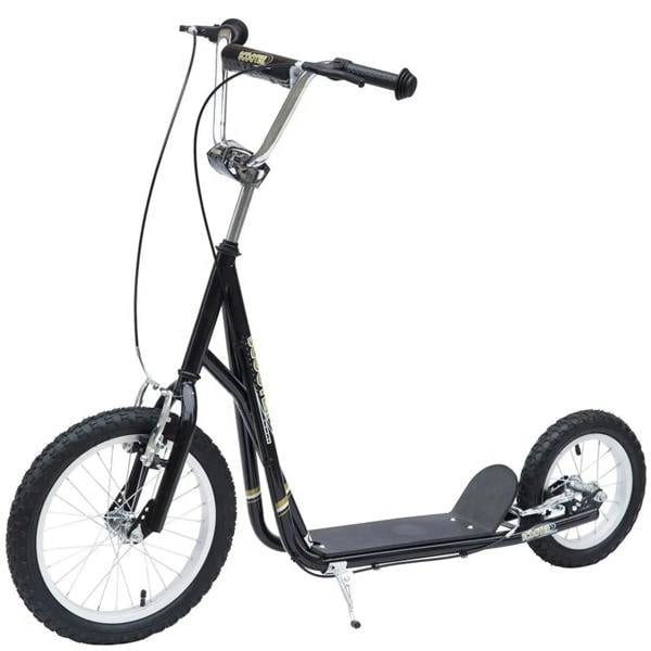 Kids kick scooter with black frame, rubber tires, and front wheel