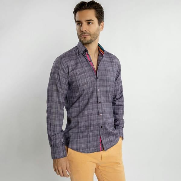KNITTED  CLASSIC JACQUARD SHIRT WITH MULTICOLOURED STRIPE INSERT - Premium Men's Patterned Shirt by Claudio Lugli | Bold Design, Tailored Fit, Best Printed Shirts