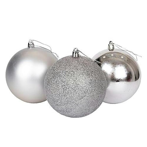 Shatchi Silver Shatterproof Christmas Baubles, Pack Size Options of 3 or 6, 10cm Tree Decorations