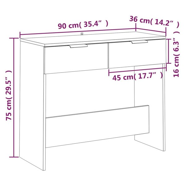 Berkfield Console Table Black 90x36x75 cm Engineered Wood