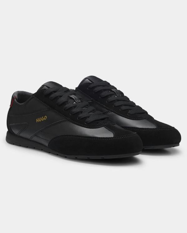 HUGO Lytton Mens Suede - paneled trainers with a retro silhouette - Black 007 | CHO | Designer Mens Trainers