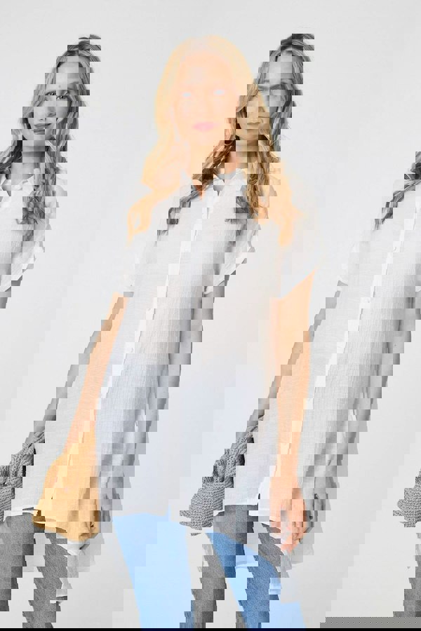 White | High Low Longline Button-Up Shirt