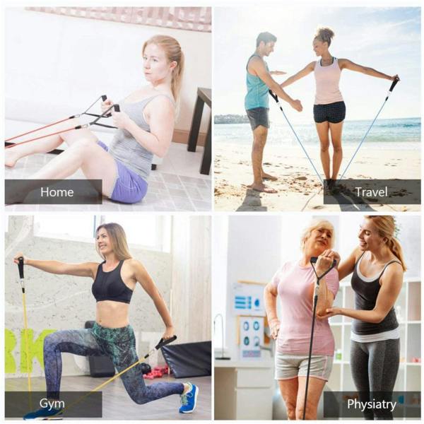 ENER-J Set of 11 Home Exercise Resistance Band With Foam Handles, Ankle Straps & Door Anchor Attachment