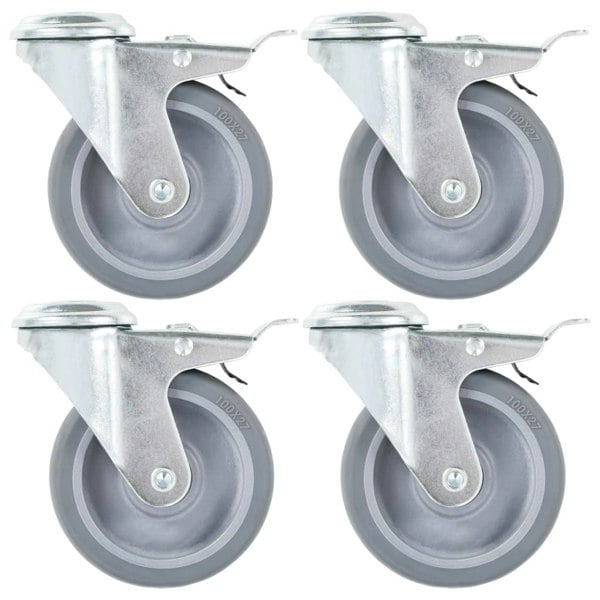 Berkfield Bolt Hole Swivel Casters with Double Brakes 4 pcs 100 mm