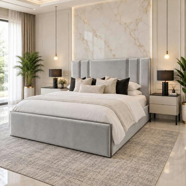 Paradise Beds Allure Velvet Panel Ottoman Storage bed
