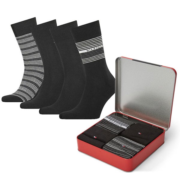 Tommy Hilfiger Men's Mixed Black Style 4 Pack Socks Gift Box (Size 6-11 UK)