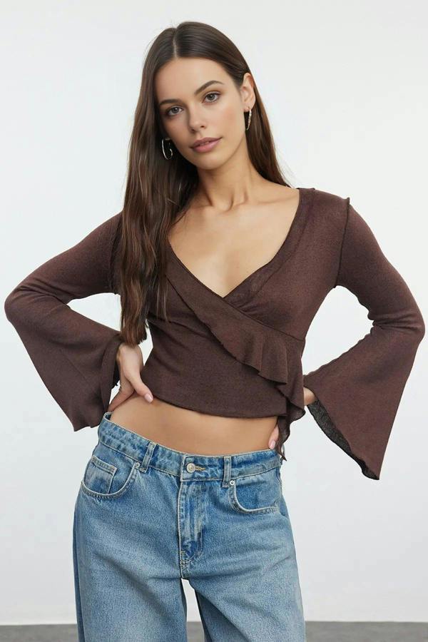WOVCOR Wrapped Spanish Sleeve Knit Blouse