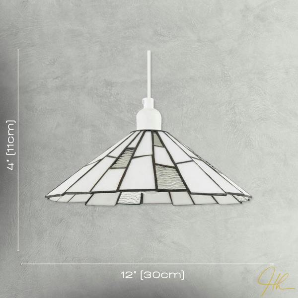 Contemporary White Tiffany Pendant Light Shade with Clear Accents Image 7