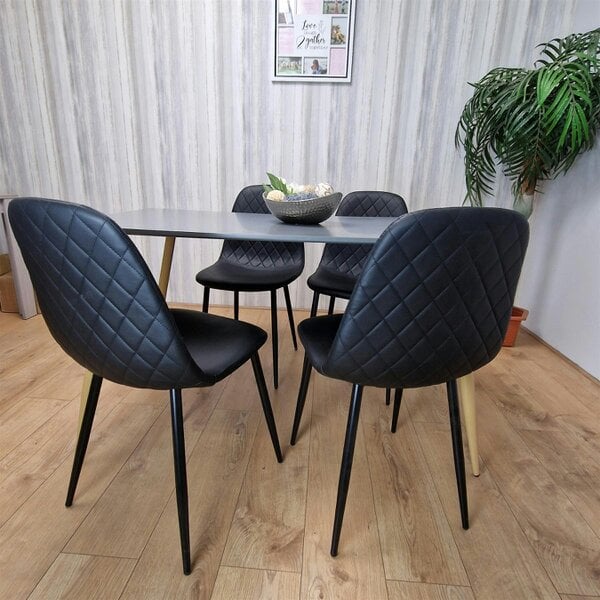 Kosy Koala Dining Table Set of 4 Wooden Grey Table with 4 Black Gem Patterend Chairs