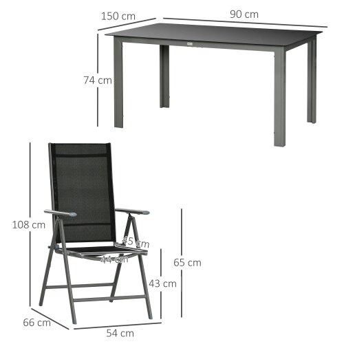 Wyld Haus Lule 6 Seater Aluminium Black Garden Dining Set With Folding Mesh Chairs And Glass Table