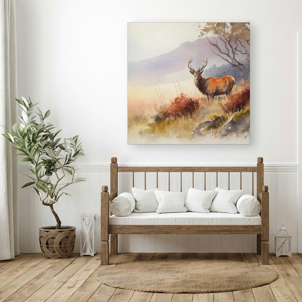 Warren Reed Stag Deer Water Colour Canvas