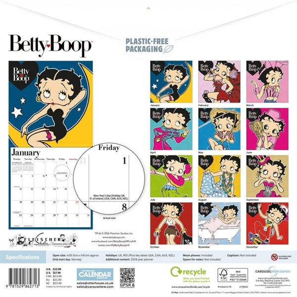 Betty Boop Calendar 2027, Wall Calendars, Month To View, Humour, Gift