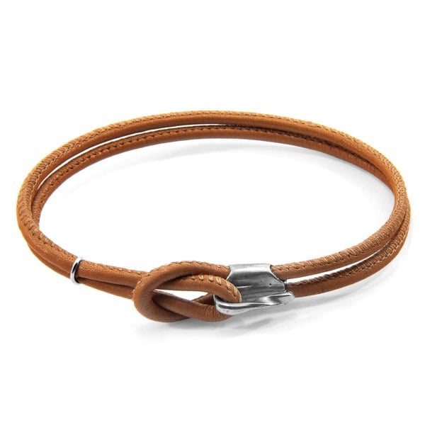 Anchor & Crew Light Brown Orla Silver and Nappa Leather Bracelet