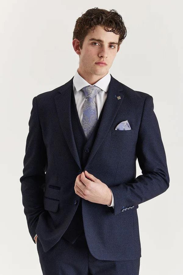 Infinity Leather Men's Navy Suit Blazer Prince Of Wales Formal Blazer