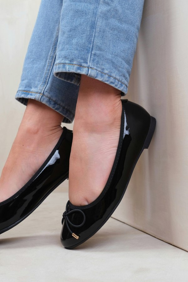 Where's That From Tallulah Wide Fit Slip on Flat Pumps in Black Patent