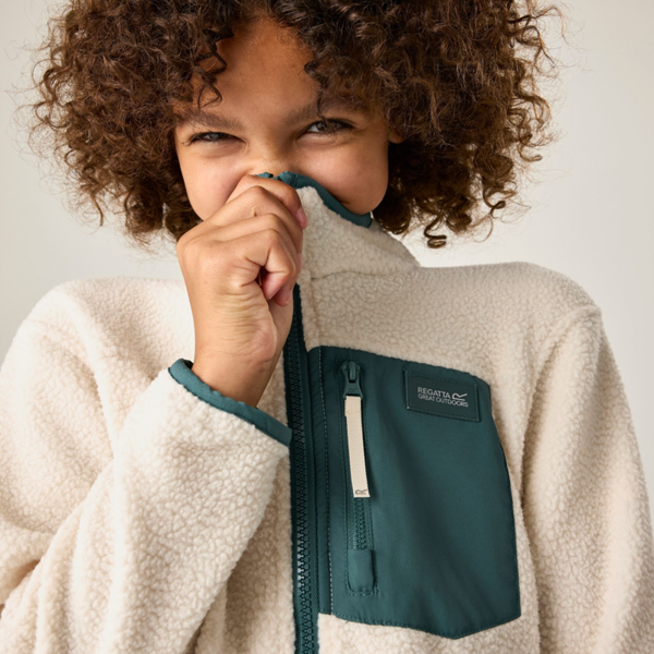 Regatta Kids Frankie Colour Block Fleece Jacket - Light Vanilla/Mediterranea