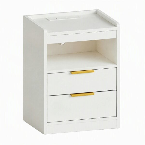 Havendro LED Bedside Table with Hidden Drawer Bedside Cabinet w/ Charging Station