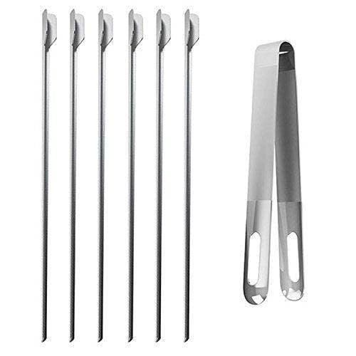 Well Done Six-Person Social Metal BBQ Skewers and Tong Tool Set