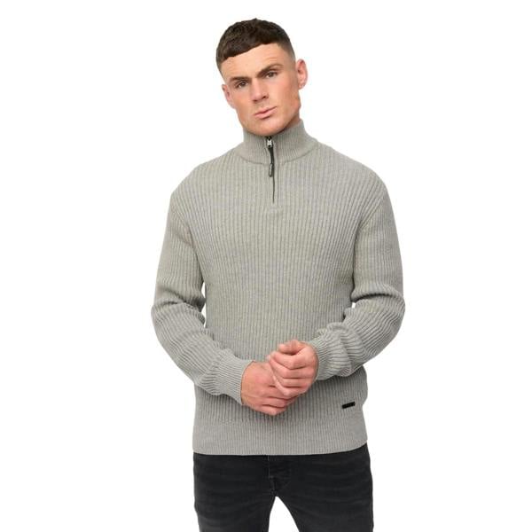 Crosshatch Mens Havaline Knitted Quarter Zip Pullover - Grey Marl