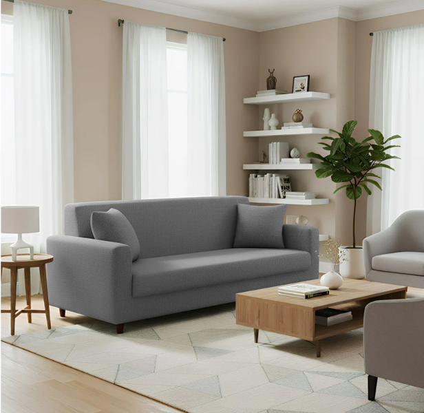 Anyseat 3 Seater Sofa Cover Plain Grey Style and Protection For Living Room Sofa Chair Elastic Stretchable Slipcover