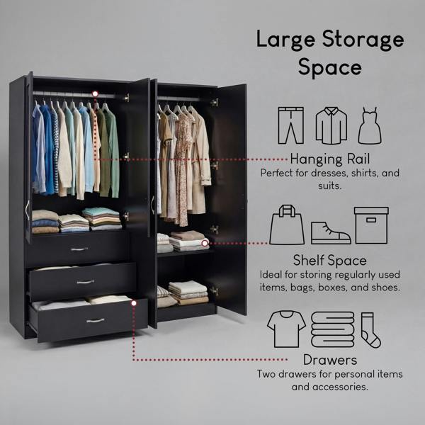 Vida Designs Riano 4 Door 3 Drawer Mirrored Wardrobe