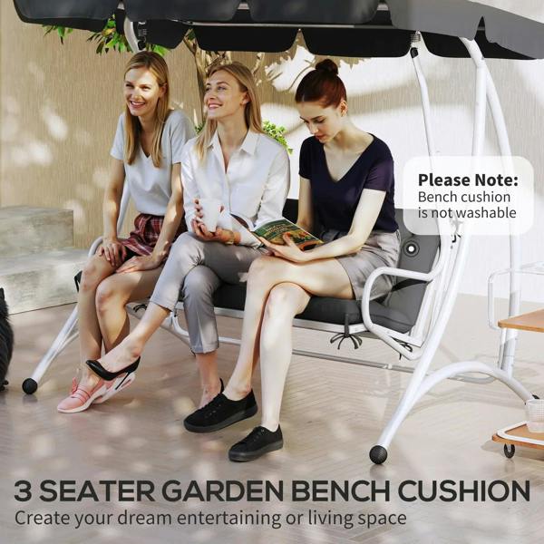 Black 3-seater bench pad with backrest and tie straps